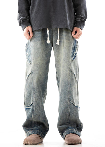 Blue Distressed Deconstructed Wide-Leg Jeans - Men’s Jeans