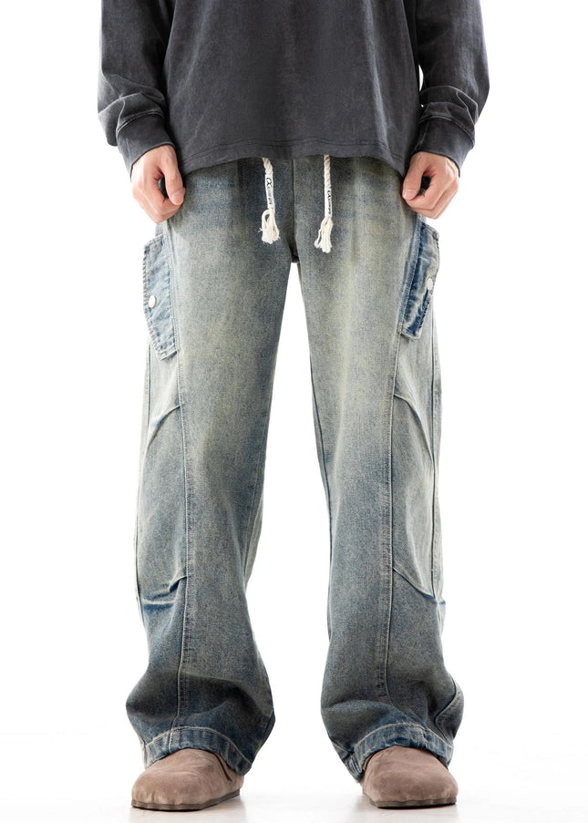 Blue Distressed Deconstructed Wide-Leg Jeans - Men’s Jeans