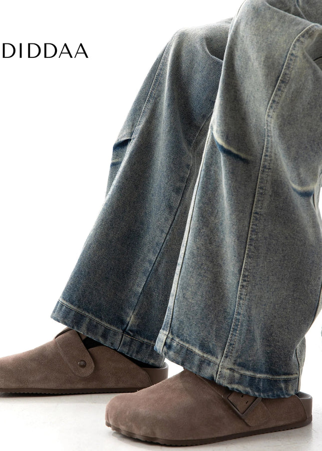 Blue Distressed Deconstructed Wide-Leg Jeans - Men’s Jeans