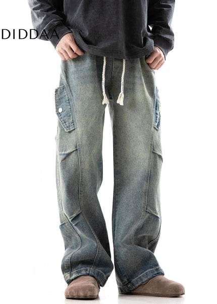 Blue Distressed Deconstructed Wide-Leg Jeans - Men’s Jeans