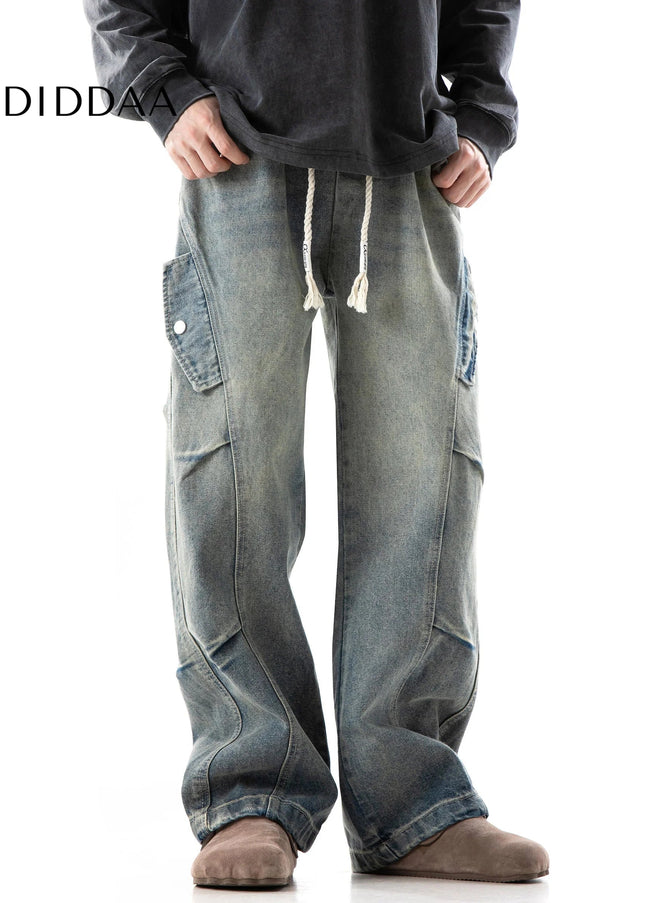Blue Distressed Deconstructed Wide-Leg Jeans - Men’s Jeans