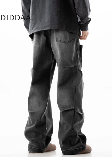 Blue Distressed Deconstructed Wide-Leg Jeans - Men’s Jeans