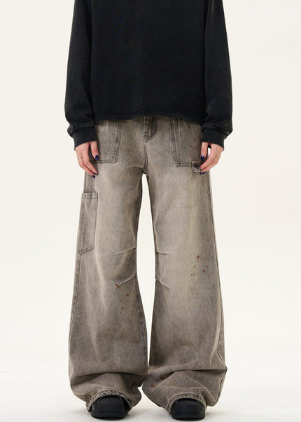 Blue Distressed Double-Pleated Cargo Jeans - Men’s Jeans