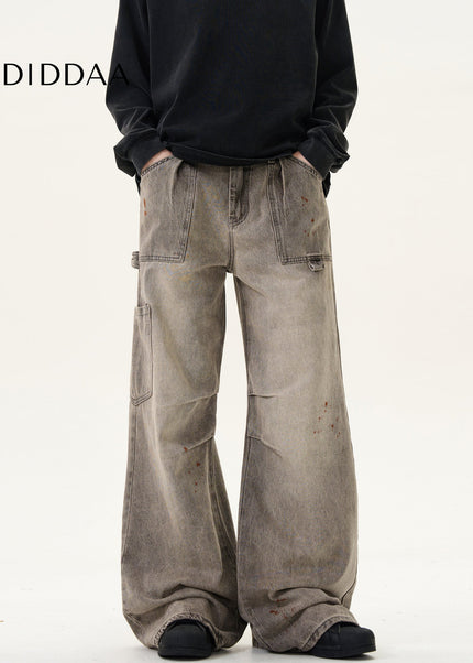 Blue Distressed Double-Pleated Cargo Jeans - Men’s Jeans