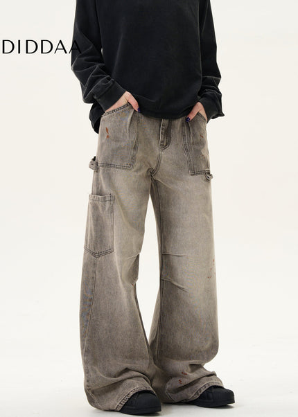 Blue Distressed Double-Pleated Cargo Jeans - Men’s Jeans