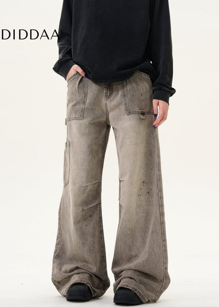 Blue Distressed Double-Pleated Cargo Jeans - Men’s Jeans
