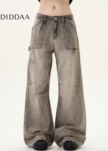 Blue Distressed Double-Pleated Cargo Jeans - Men’s Jeans