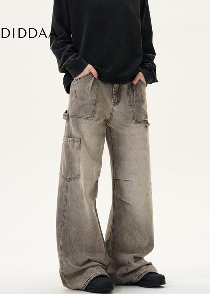 Blue Distressed Double-Pleated Cargo Jeans - Men’s Jeans
