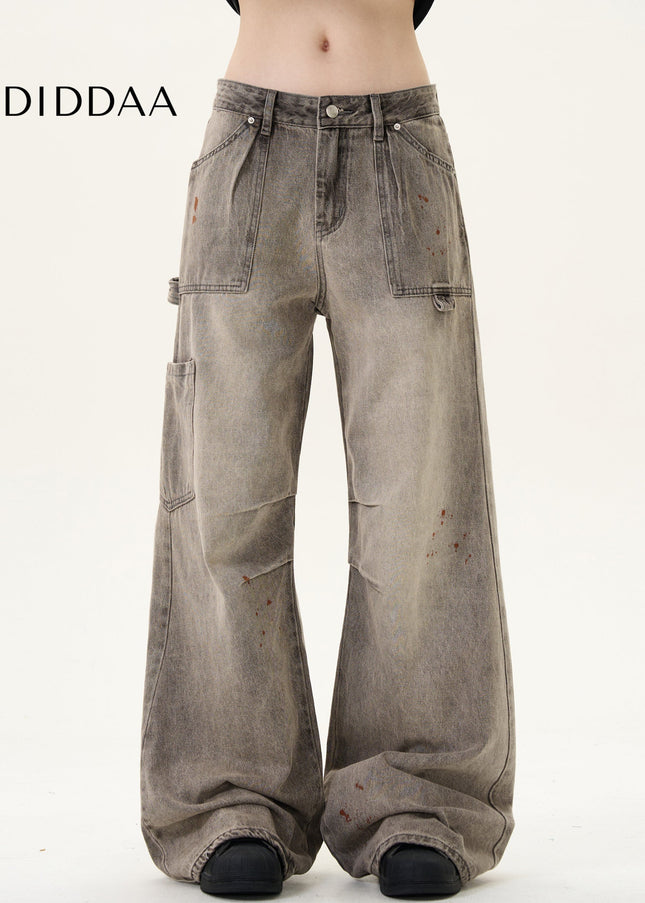 Blue Distressed Double-Pleated Cargo Jeans - Men’s Jeans