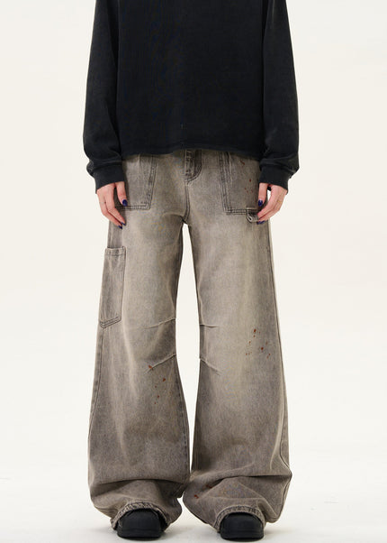 Blue Distressed Double-Pleated Cargo Jeans - Men’s Jeans