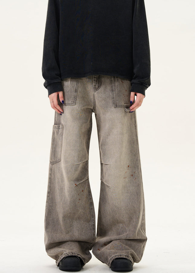 Blue Distressed Double-Pleated Cargo Jeans - Men’s Jeans