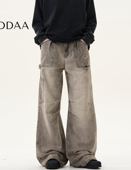 Blue Distressed Double-Pleated Cargo Jeans - S / Grey - Men’s Jeans