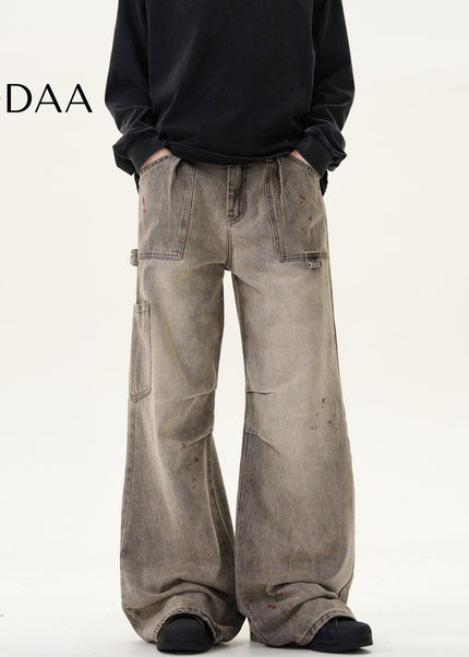Blue Distressed Double-Pleated Cargo Jeans - S / Grey - Men’s Jeans