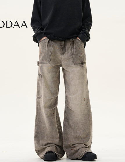 Blue Distressed Double-Pleated Cargo Jeans - S / Grey - Men’s Jeans
