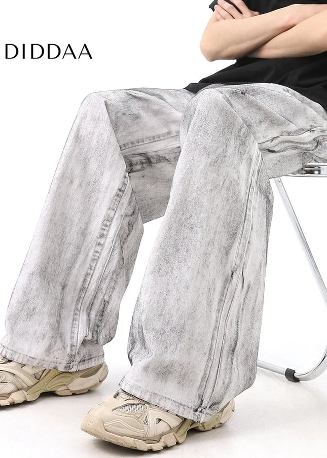 Blue Distressed Drape Wide Leg Jeans for Men - Men’s Jeans