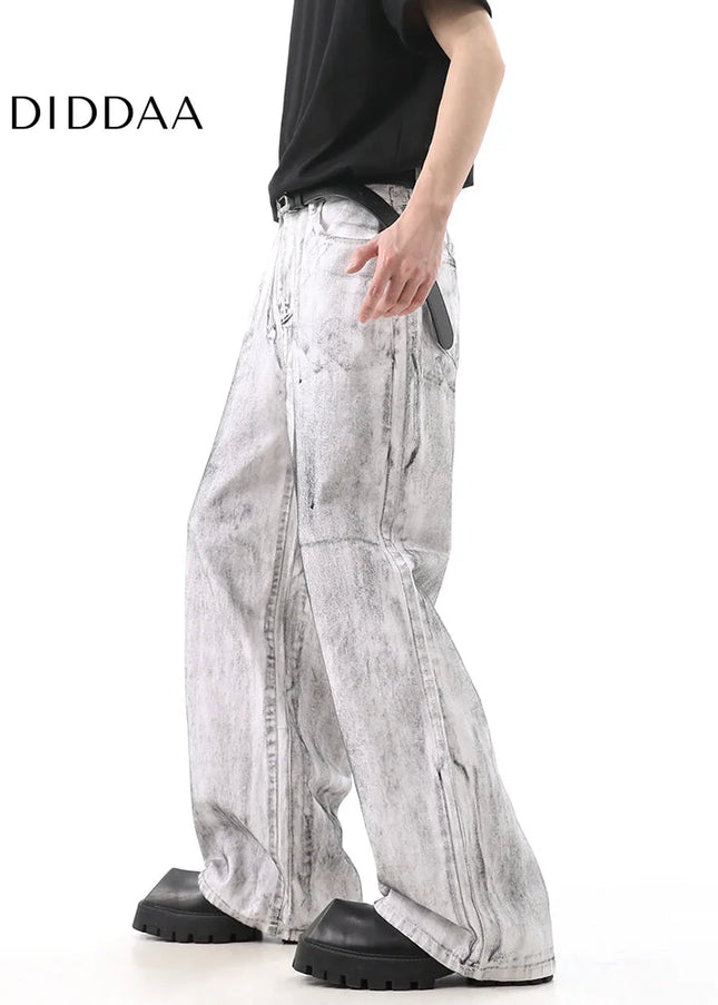 Blue Distressed Drape Wide Leg Jeans for Men - Men’s Jeans