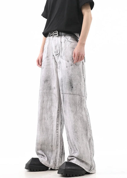 Blue Distressed Drape Wide Leg Jeans for Men - Men’s Jeans