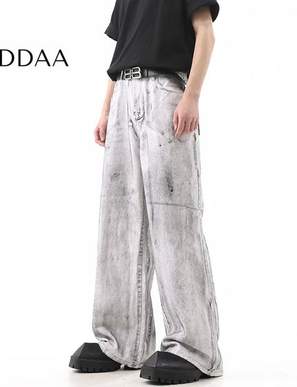 Blue Distressed Drape Wide Leg Jeans for Men - S / White - Men’s Jeans