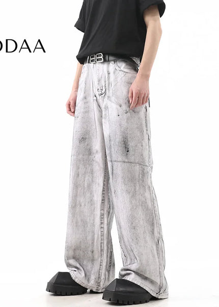 Blue Distressed Drape Wide Leg Jeans for Men - S / White - Men’s Jeans