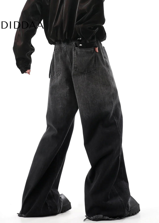 Blue Distressed Draped Wide-Leg Jeans for Men - Men’s Jeans