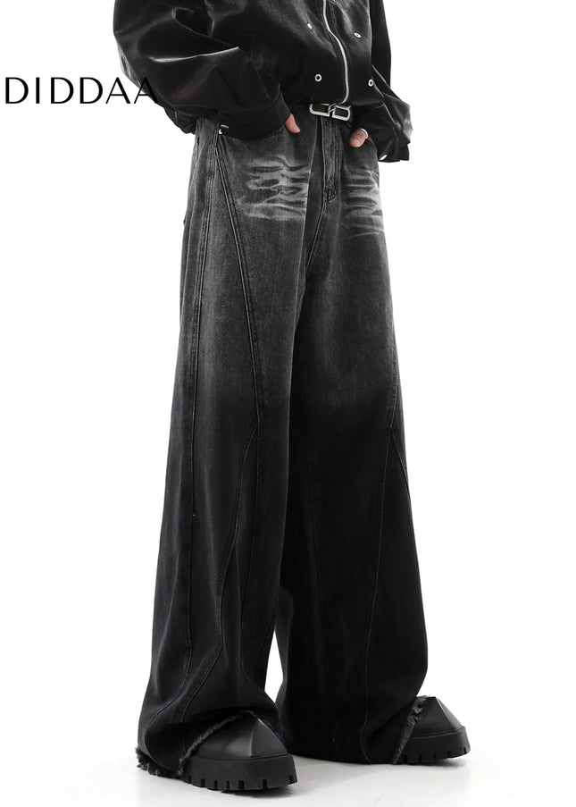 Blue Distressed Draped Wide-Leg Jeans for Men - Men’s Jeans