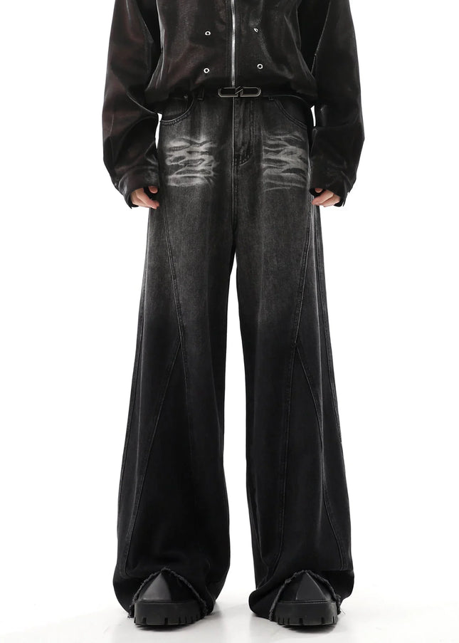 Blue Distressed Draped Wide-Leg Jeans for Men - Men’s Jeans