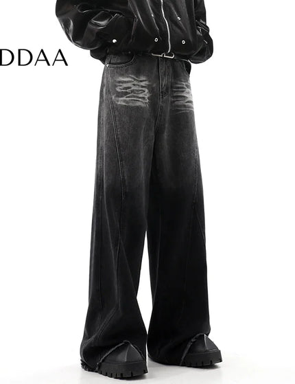 Blue Distressed Draped Wide-Leg Jeans for Men - S / Black - Men’s Jeans