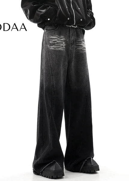Blue Distressed Draped Wide-Leg Jeans for Men - S / Black - Men’s Jeans