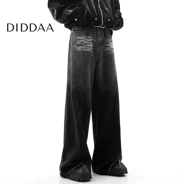 Blue Distressed Draped Wide-Leg Jeans for Men - S / Black - Men’s Jeans