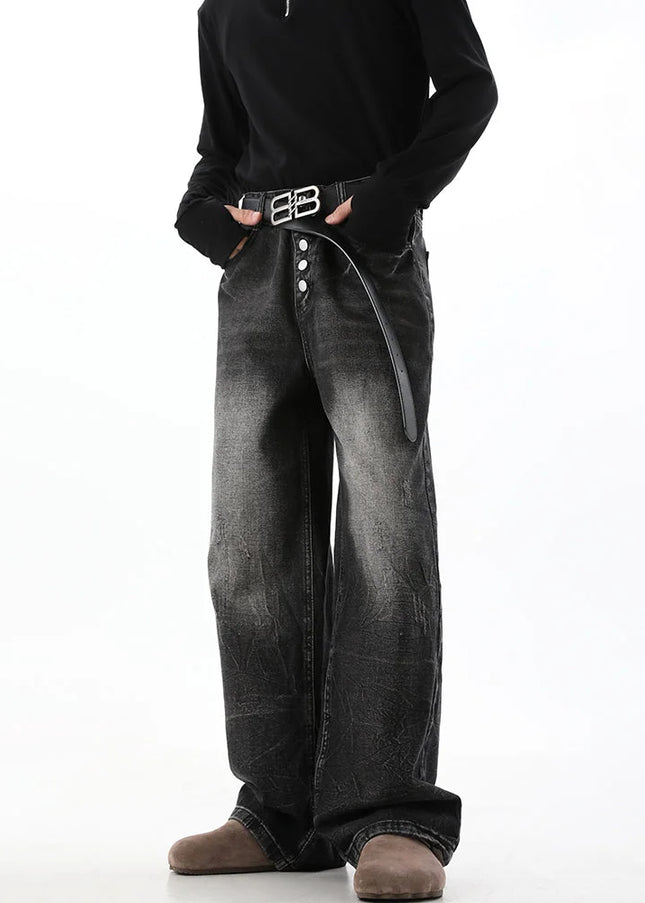 Blue Distressed Gradient Loose Wide-Leg Jeans - Men’s Jeans
