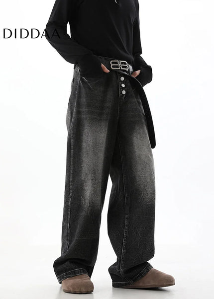 Blue Distressed Gradient Loose Wide-Leg Jeans - Men’s Jeans