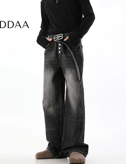 Blue Distressed Gradient Loose Wide-Leg Jeans - S / Black - Men’s Jeans