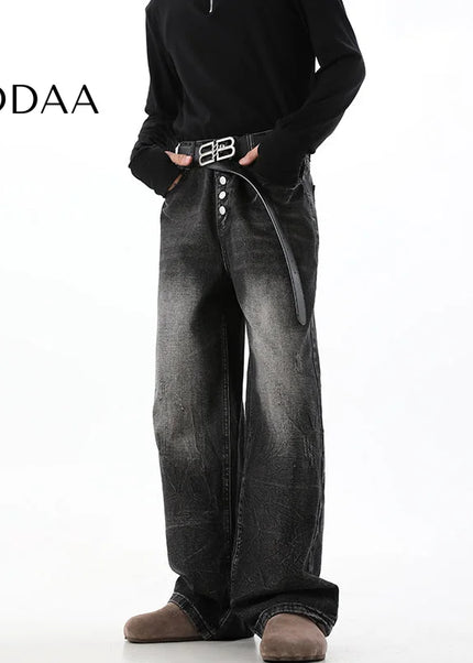 Blue Distressed Gradient Loose Wide-Leg Jeans - S / Black - Men’s Jeans