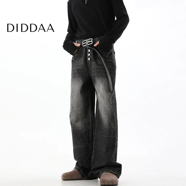 Blue Distressed Gradient Loose Wide-Leg Jeans - S / Black - Men’s Jeans