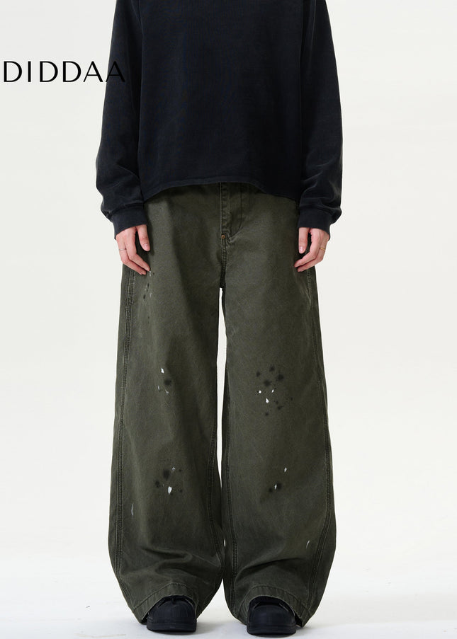 Blue Distressed Ink Splash Straight Jeans for Men - Men’s Jeans