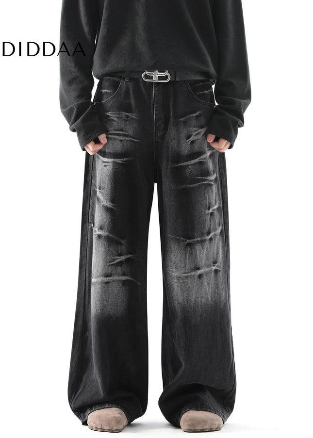 Blue Distressed Lightning Pattern Baggy Jeans - Men’s Jeans