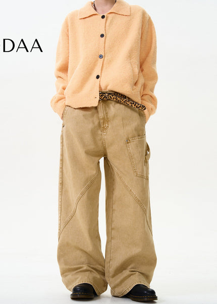 Blue Distressed Loose Cargo Jeans for Men and Women - S / Khaki - Men’s Jeans