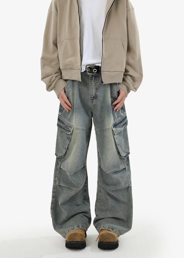 Blue Distressed Loose Fit Cargo Jeans for Men - Men’s Jeans