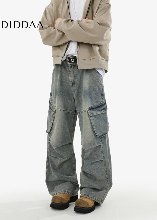 Blue Distressed Loose Fit Cargo Jeans for Men - Men’s Jeans