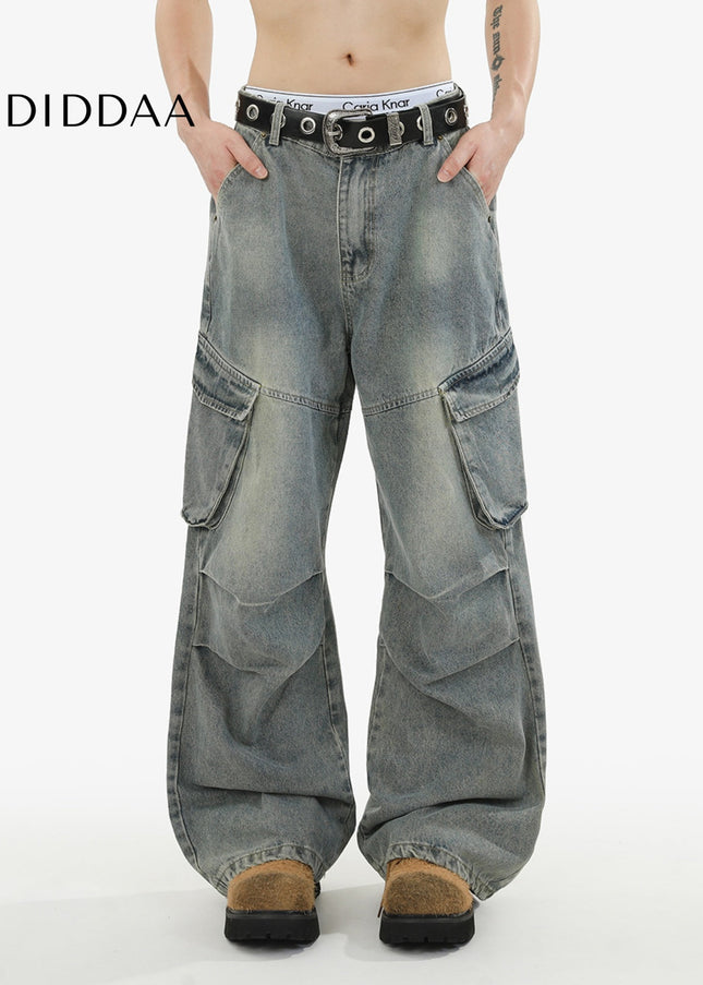 Blue Distressed Loose Fit Cargo Jeans for Men - Men’s Jeans