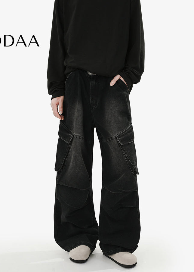 Blue Distressed Loose Fit Cargo Jeans for Men - S / Black - Men’s Jeans