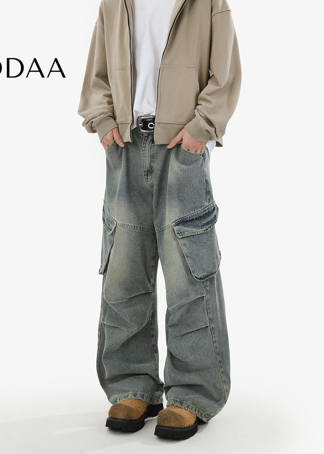 Blue Distressed Loose Fit Cargo Jeans for Men - S / Vintage Blue - Men’s Jeans