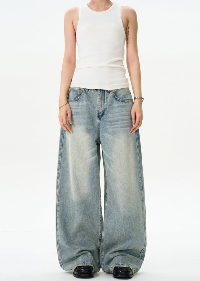 Blue Distressed Loose Fit Straight Jeans for Men and Women - Men’s Jeans