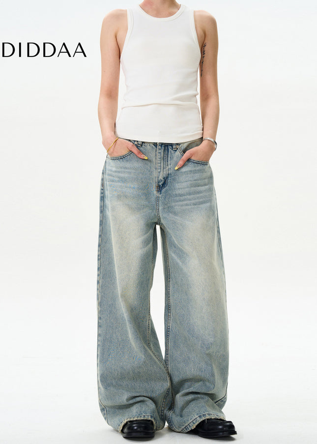 Blue Distressed Loose Fit Straight Jeans for Men and Women - Men’s Jeans