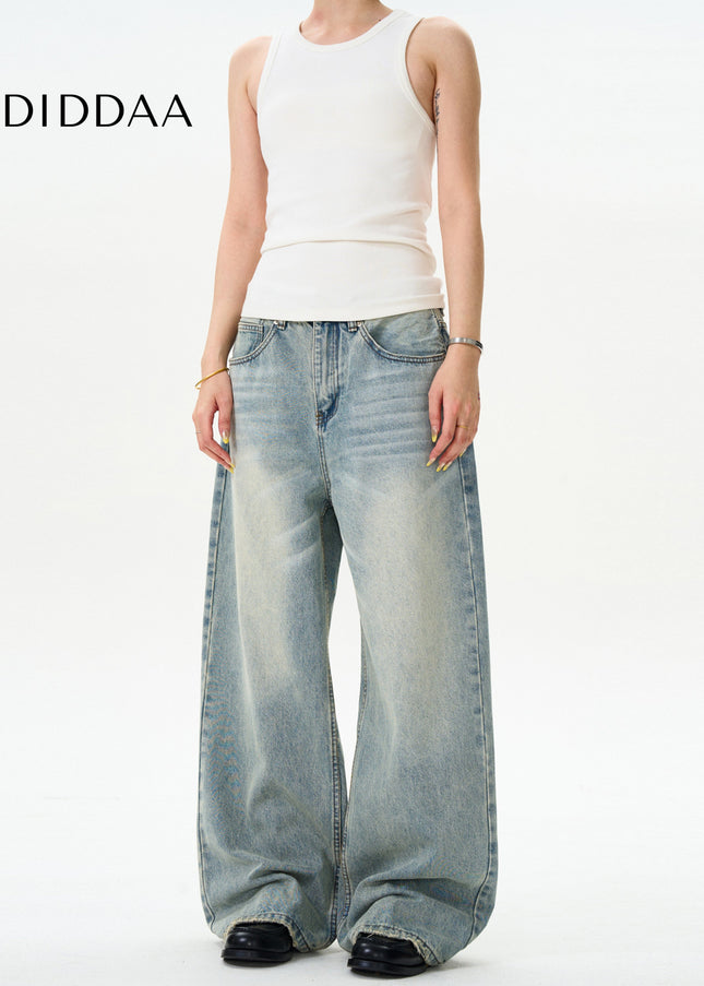 Blue Distressed Loose Fit Straight Jeans for Men and Women - Men’s Jeans