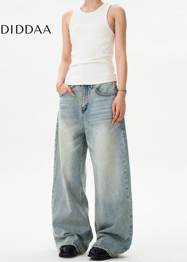 Blue Distressed Loose Fit Straight Jeans for Men and Women - Men’s Jeans