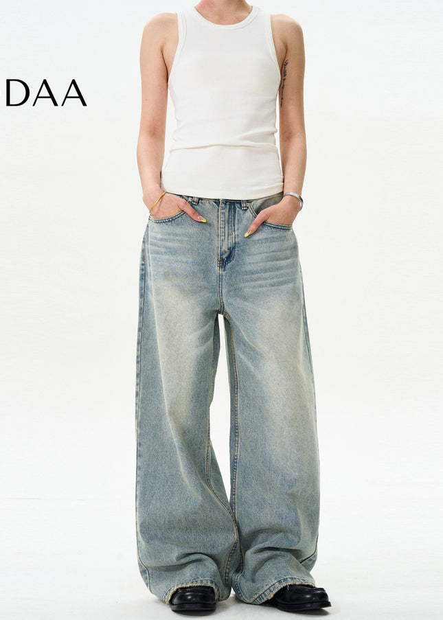 Blue Distressed Loose Fit Straight Jeans for Men and Women - S / Light Blue - Men’s Jeans