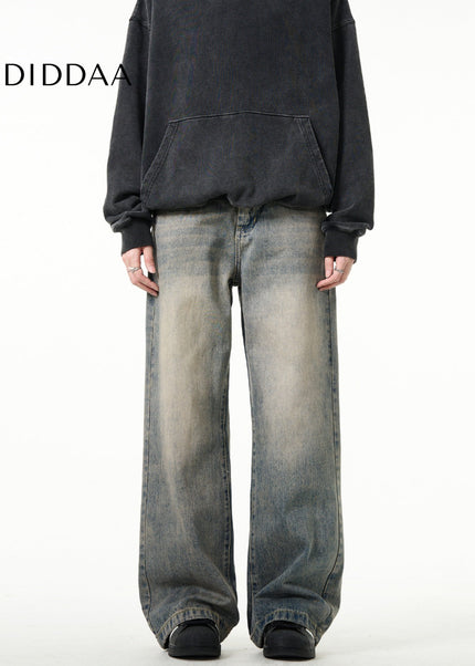 Blue Distressed Loose Fit Straight Jeans for Men - Men’s Jeans
