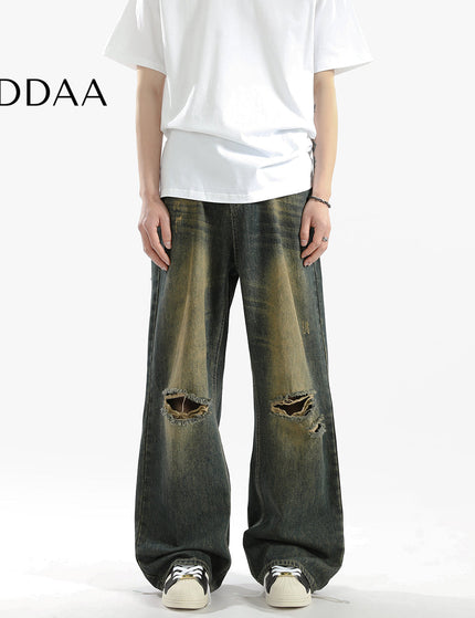 Blue Distressed Loose Fit Straight Jeans - S / Vintage Blue - Men’s Jeans