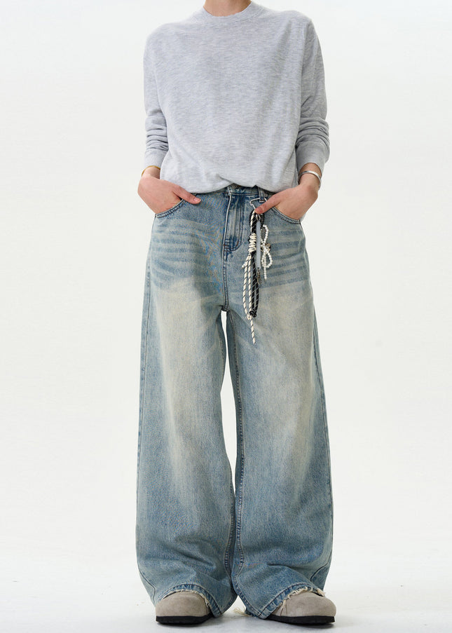 Blue Distressed Loose Fit Straight Leg Jeans - Men’s Jeans